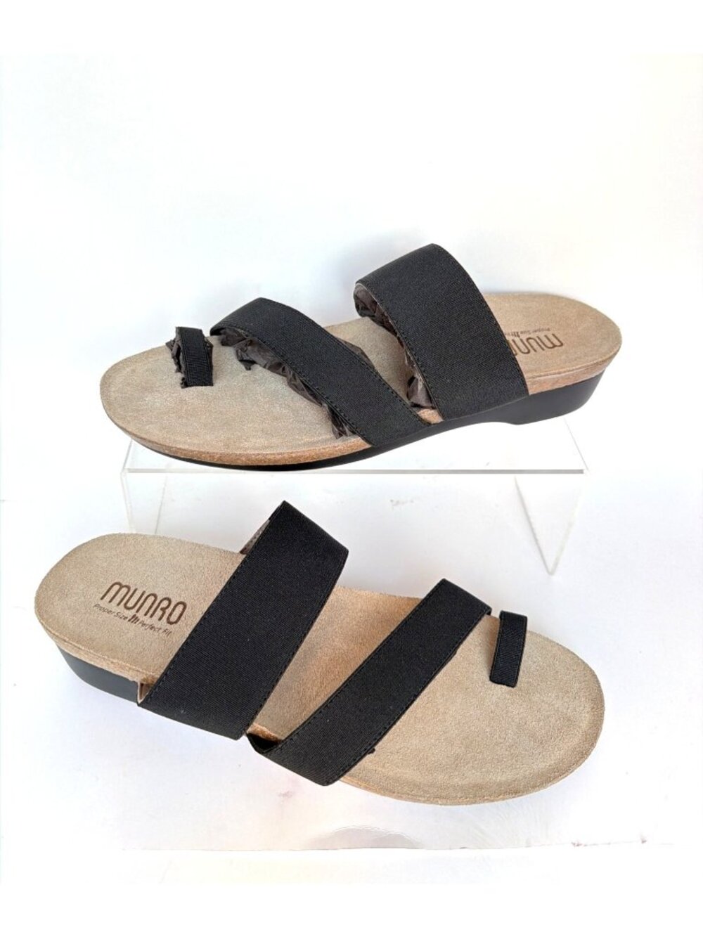 Munro Aries Black Fabric Sandals Toe Ring Womens Slides Size 9.5 M